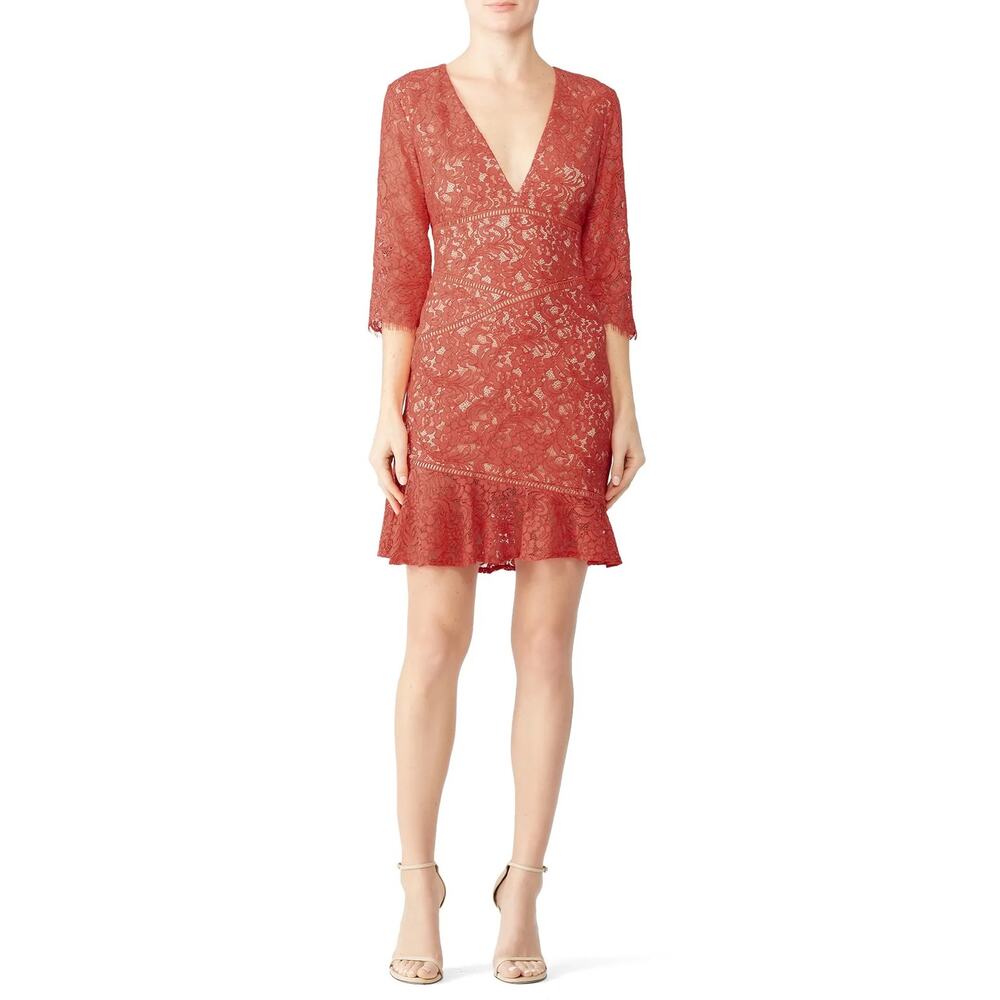 Stylestalker Ari Red Lace V Neck Half Sleeve Sheath Mini‎ Dress Size Medium